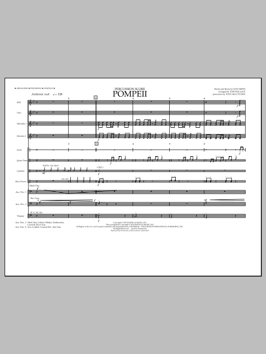 Download Tom Wallace Pompeii - Percussion Score Sheet Music and learn how to play Marching Band PDF digital score in minutes