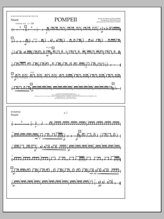 Download Tom Wallace Pompeii - Snare Sheet Music and learn how to play Marching Band PDF digital score in minutes