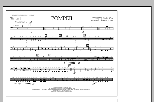 Download Tom Wallace Pompeii - Timpani Sheet Music and learn how to play Marching Band PDF digital score in minutes