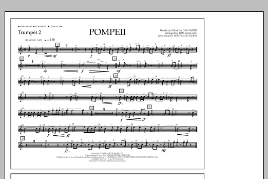 Download Tom Wallace Pompeii - Trumpet 2 Sheet Music and learn how to play Marching Band PDF digital score in minutes