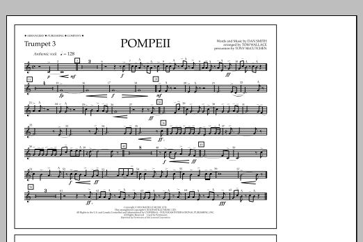 Download Tom Wallace Pompeii - Trumpet 3 Sheet Music and learn how to play Marching Band PDF digital score in minutes