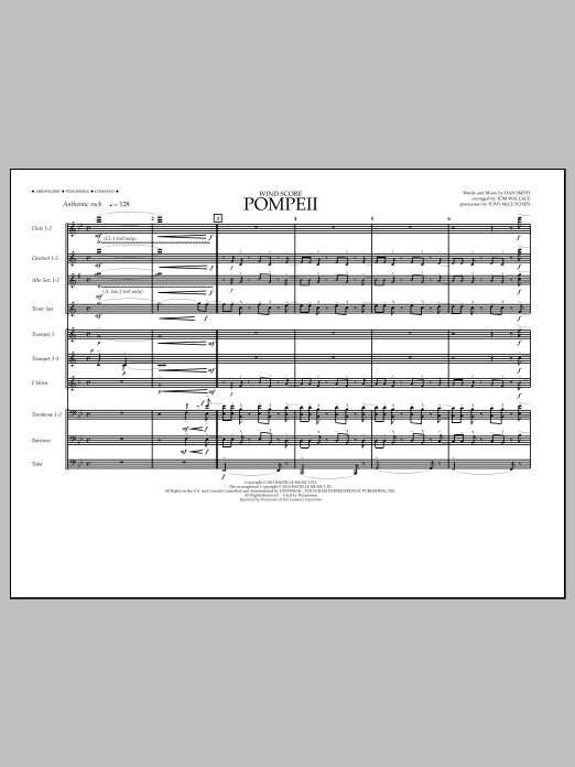 Download Tom Wallace Pompeii - Wind Score Sheet Music and learn how to play Marching Band PDF digital score in minutes