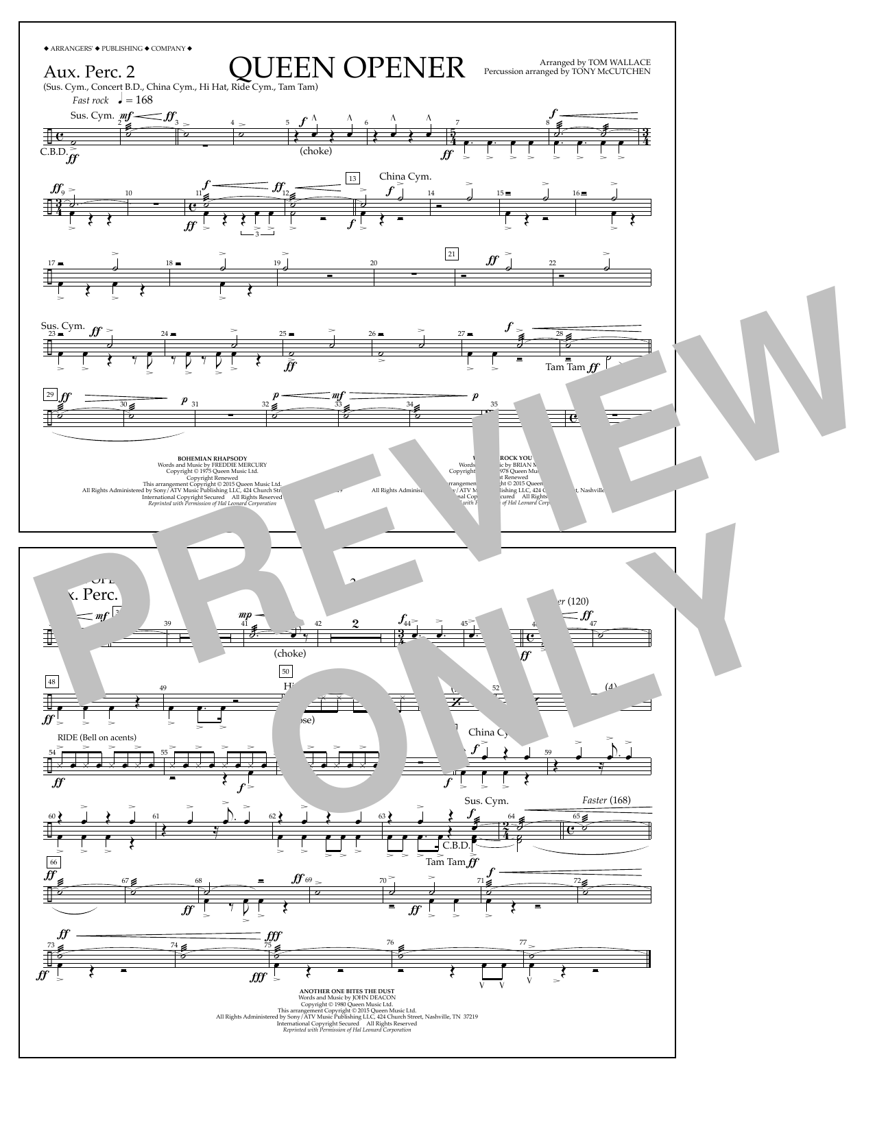 Download Tom Wallace Queen Opener - Aux. Perc. 2 Sheet Music and learn how to play Marching Band PDF digital score in minutes