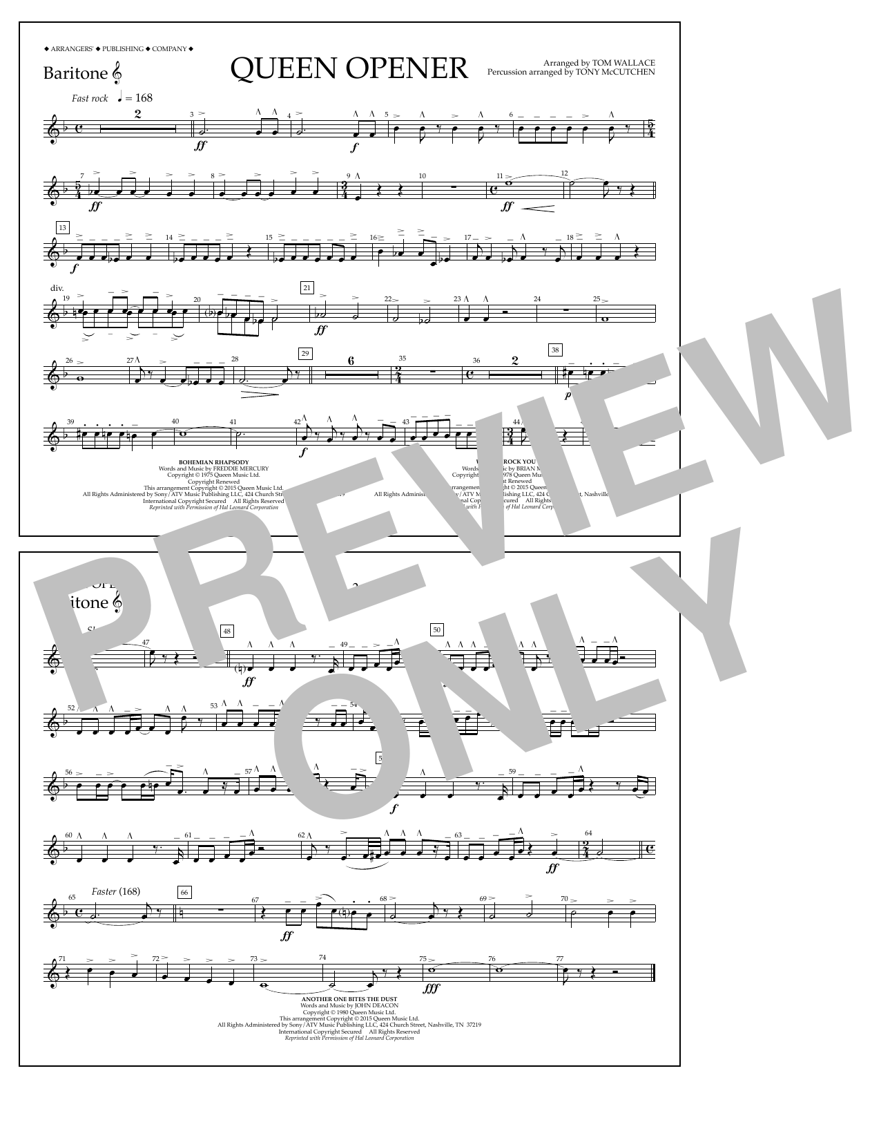 Download Tom Wallace Queen Opener - Baritone T.C. Sheet Music and learn how to play Marching Band PDF digital score in minutes