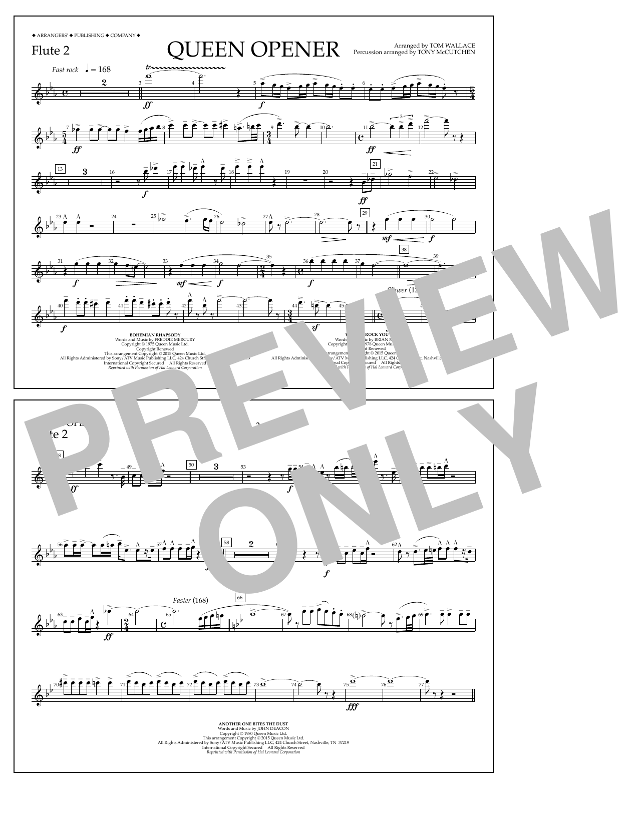 Download Tom Wallace Queen Opener - Flute 2 Sheet Music and learn how to play Marching Band PDF digital score in minutes