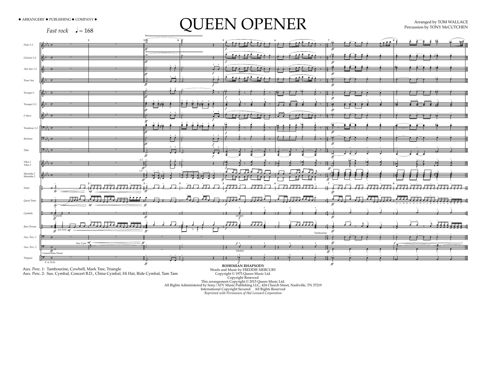Download Tom Wallace Queen Opener - Full Score Sheet Music and learn how to play Marching Band PDF digital score in minutes