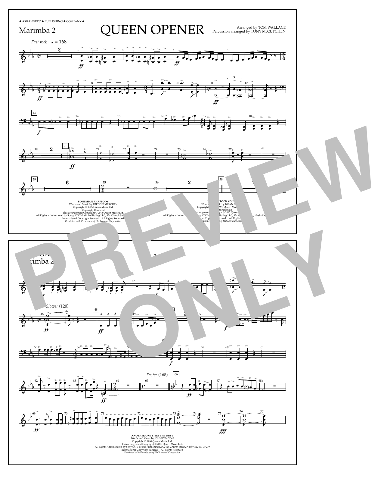 Download Tom Wallace Queen Opener - Marimba 2 Sheet Music and learn how to play Marching Band PDF digital score in minutes
