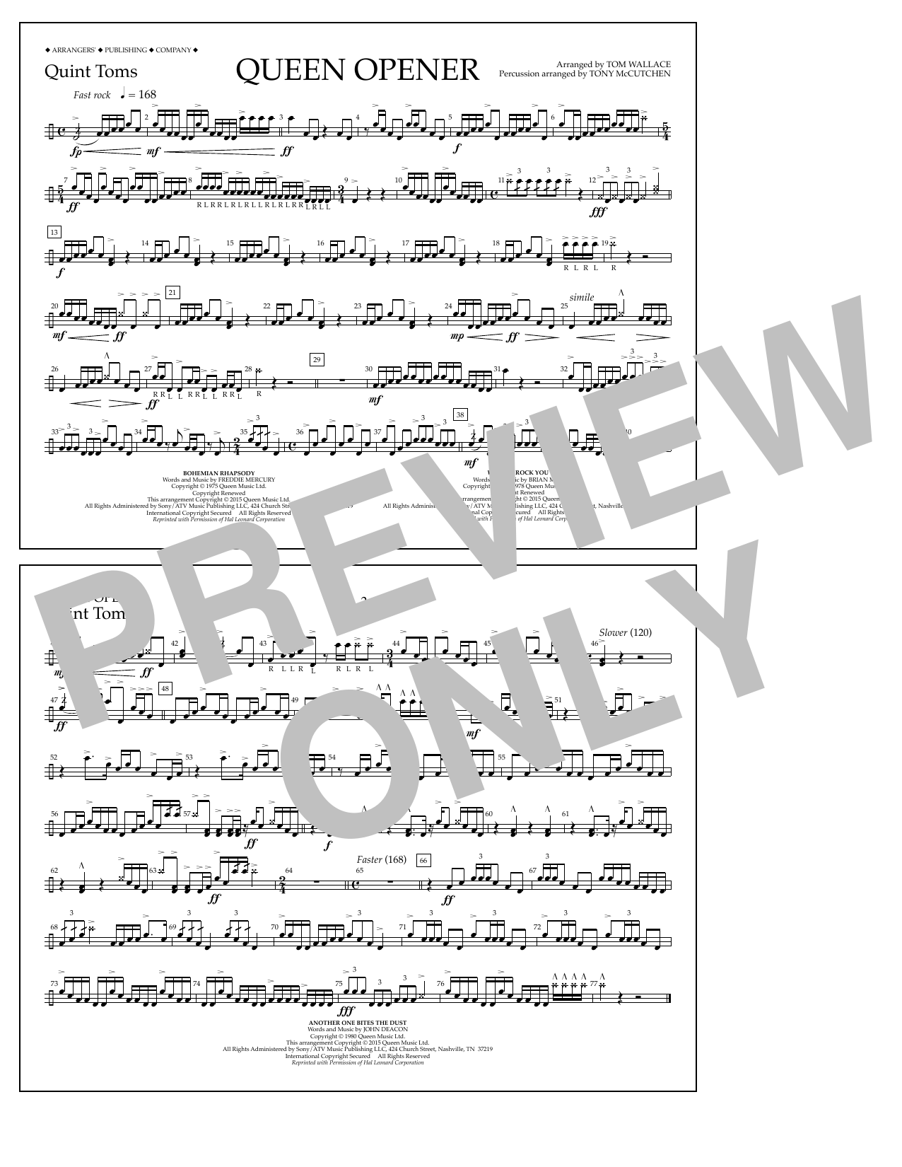 Download Tom Wallace Queen Opener - Quint-Toms Sheet Music and learn how to play Marching Band PDF digital score in minutes