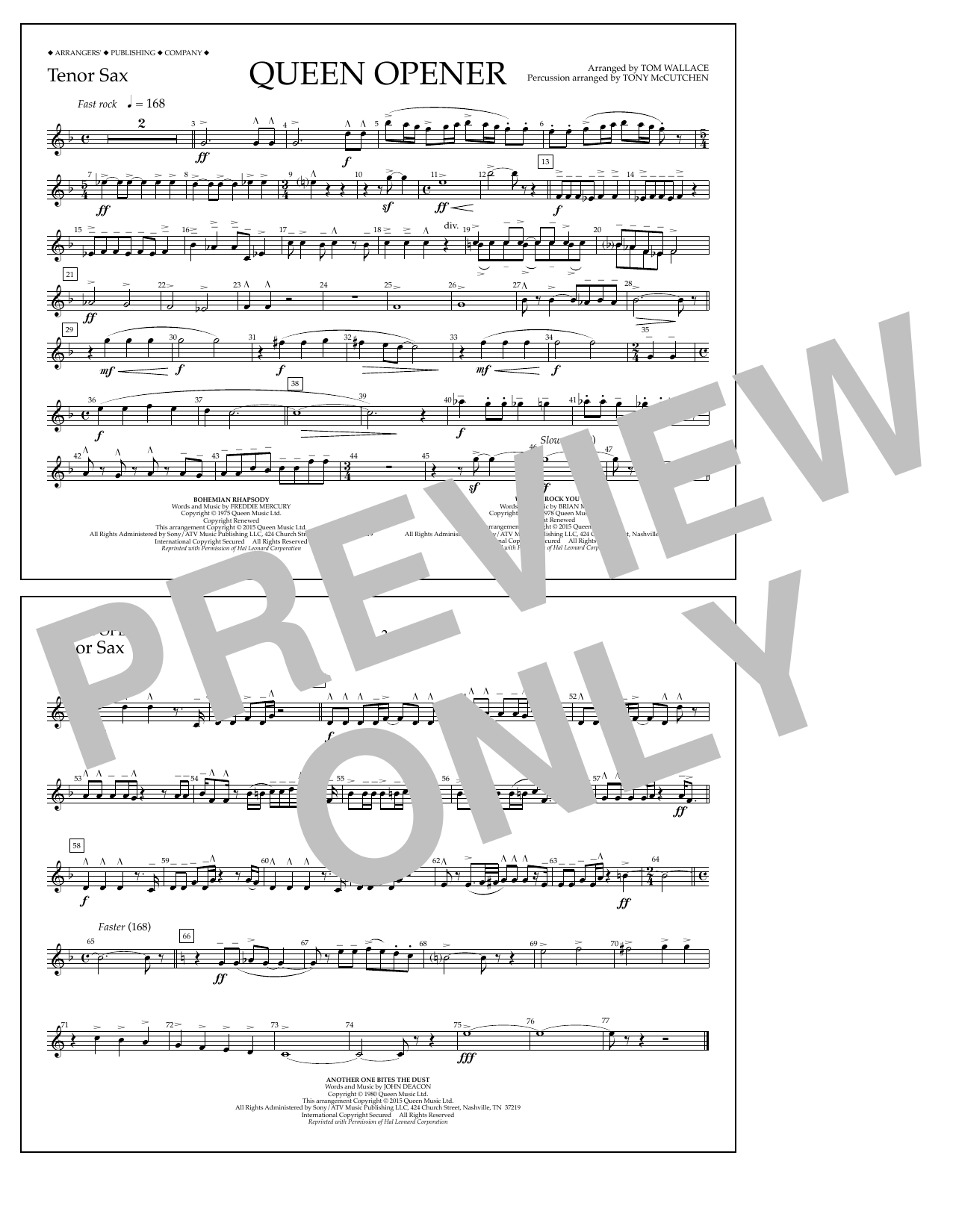 Download Tom Wallace Queen Opener - Tenor Sax Sheet Music and learn how to play Marching Band PDF digital score in minutes