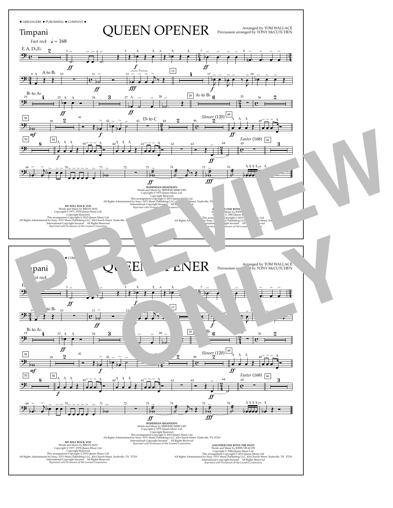 Download Tom Wallace Queen Opener - Timpani Sheet Music and learn how to play Marching Band PDF digital score in minutes