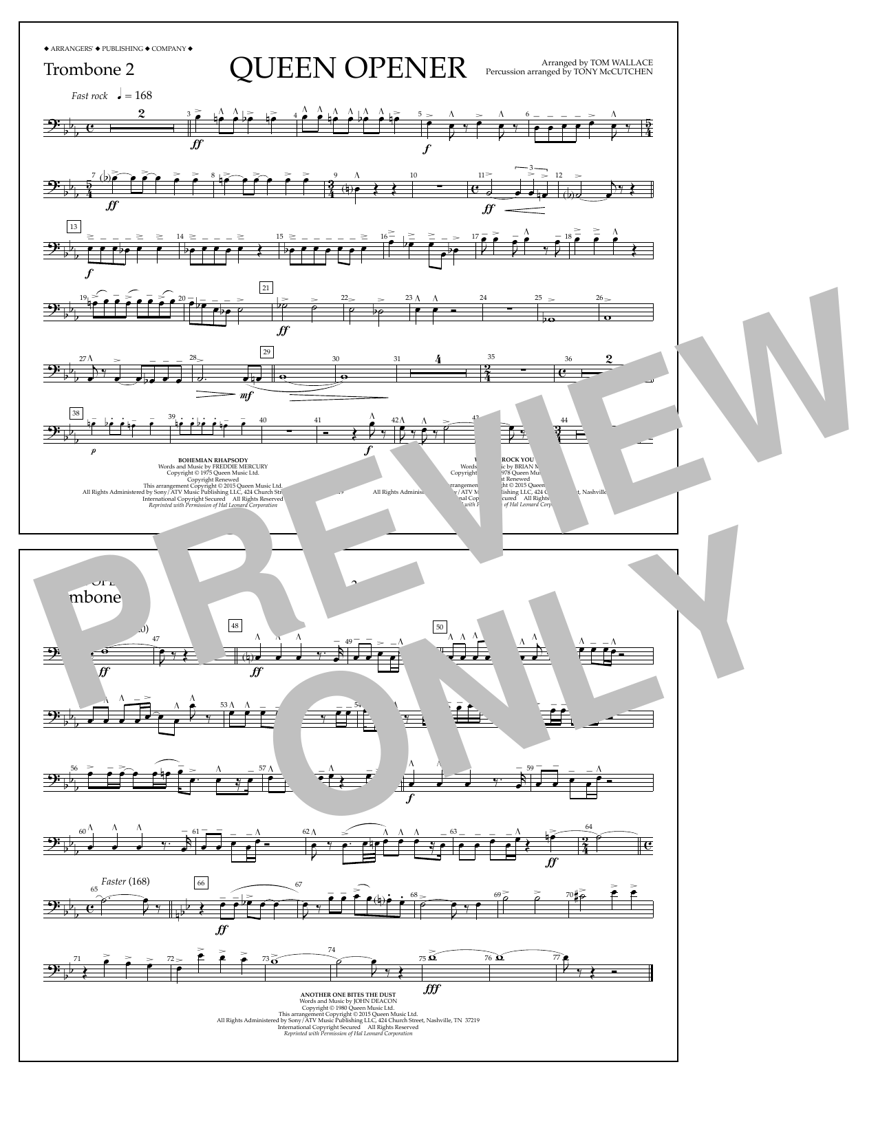 Download Tom Wallace Queen Opener - Trombone 2 Sheet Music and learn how to play Marching Band PDF digital score in minutes