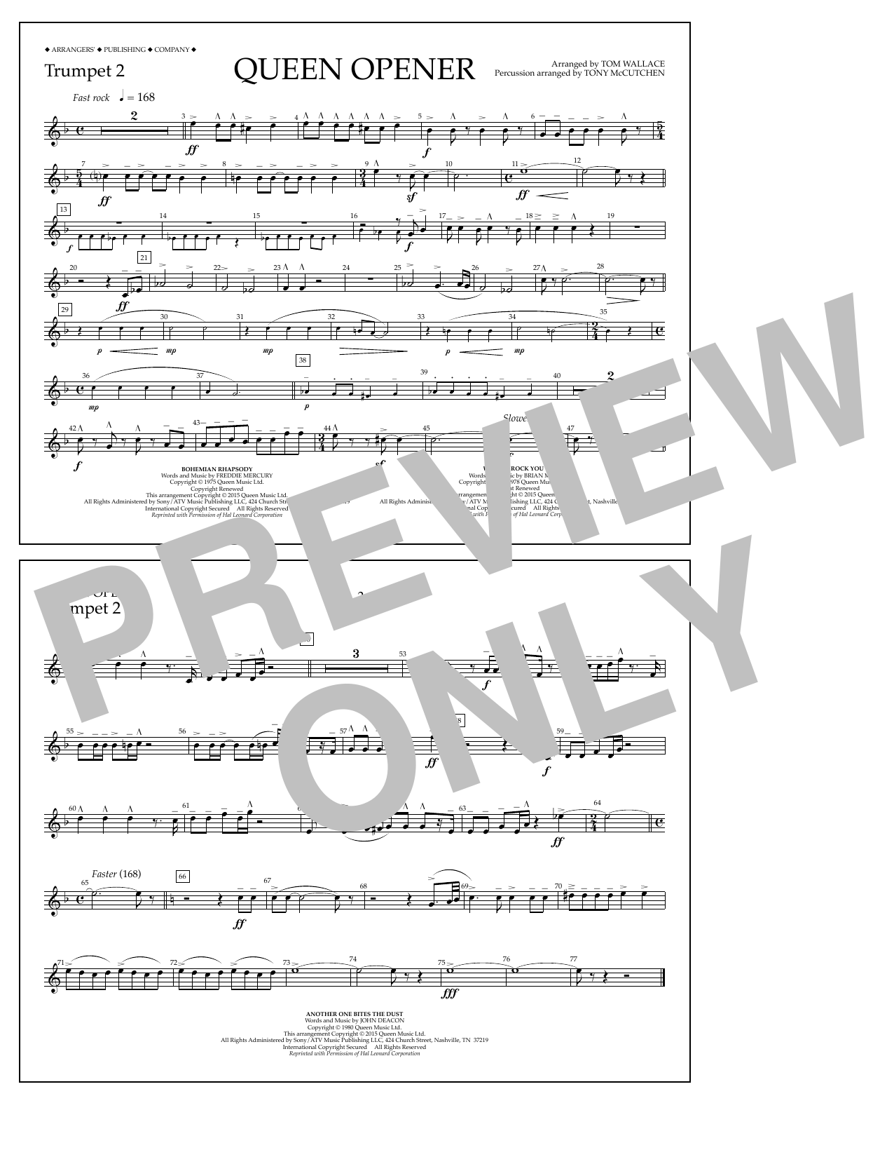 Download Tom Wallace Queen Opener - Trumpet 2 Sheet Music and learn how to play Marching Band PDF digital score in minutes