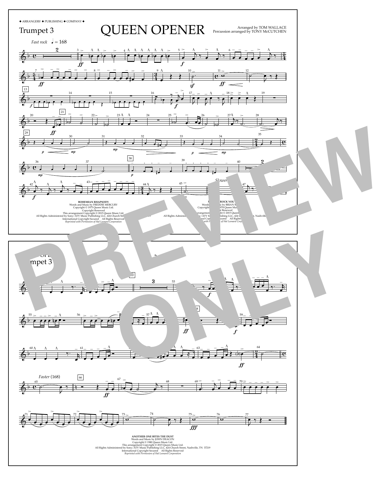 Download Tom Wallace Queen Opener - Trumpet 3 Sheet Music and learn how to play Marching Band PDF digital score in minutes