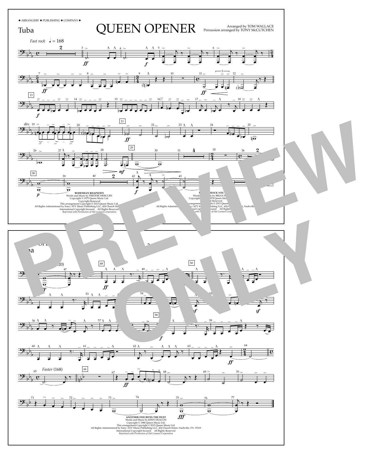 Download Tom Wallace Queen Opener - Tuba Sheet Music and learn how to play Marching Band PDF digital score in minutes