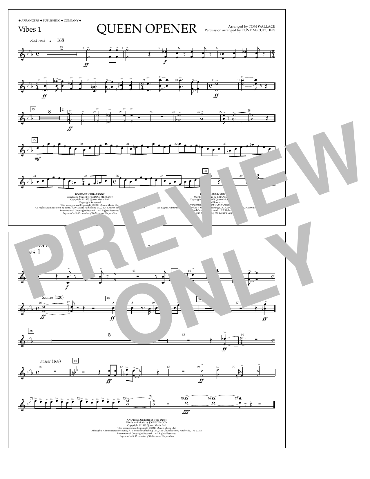 Download Tom Wallace Queen Opener - Vibes 1 Sheet Music and learn how to play Marching Band PDF digital score in minutes