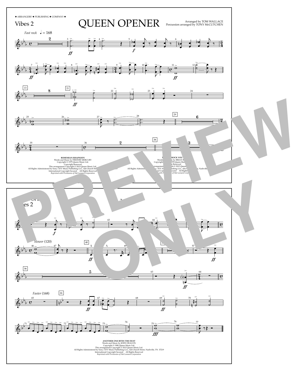 Download Tom Wallace Queen Opener - Vibes 2 Sheet Music and learn how to play Marching Band PDF digital score in minutes