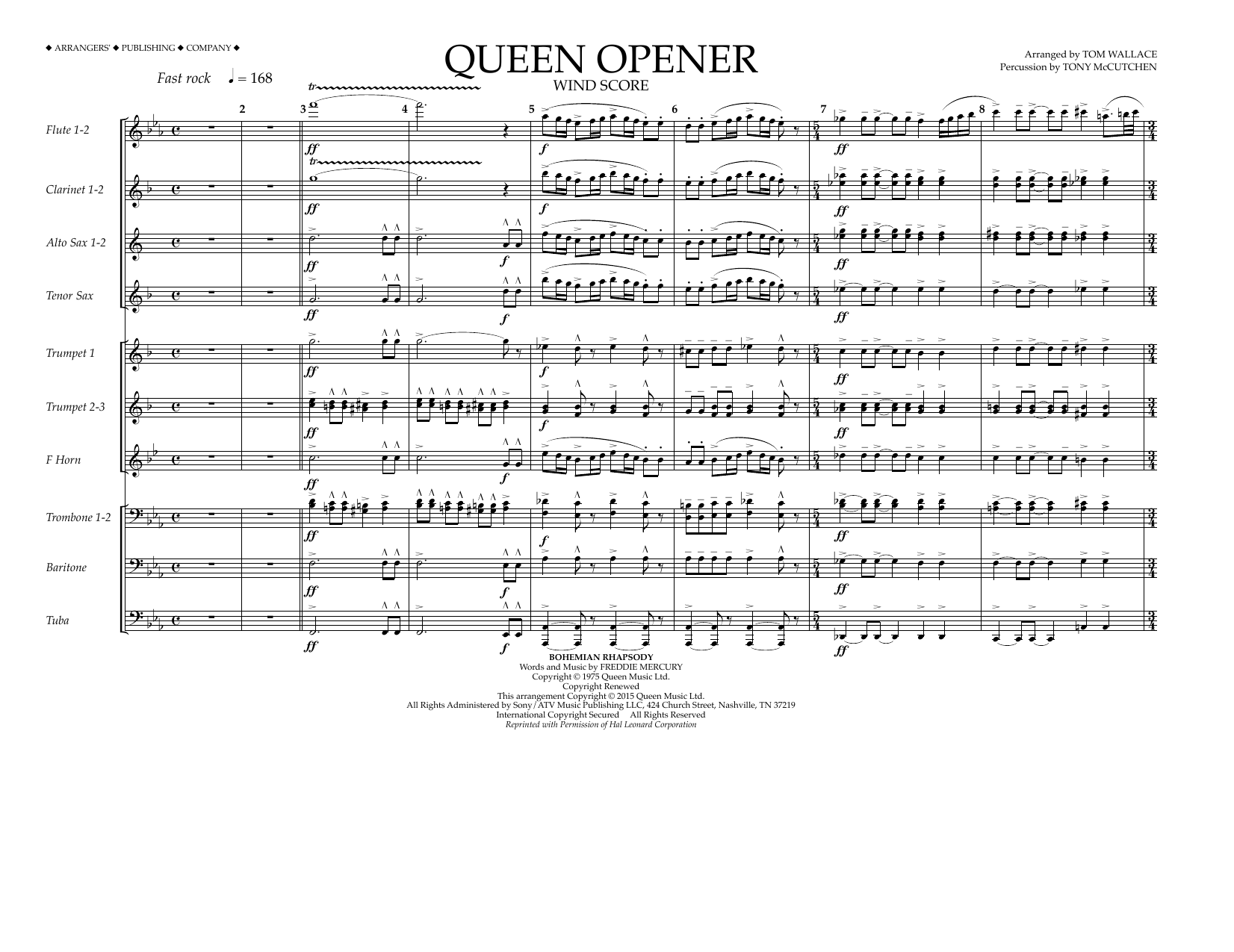 Download Tom Wallace Queen Opener - Wind Score Sheet Music and learn how to play Marching Band PDF digital score in minutes