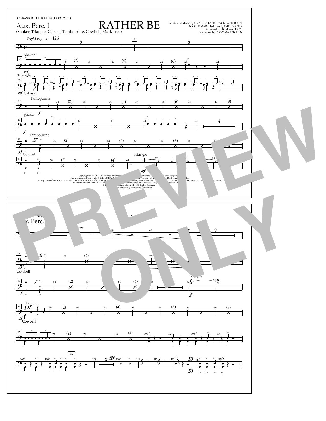 Download Tom Wallace Rather Be - Aux. Perc. 1 Sheet Music and learn how to play Marching Band PDF digital score in minutes