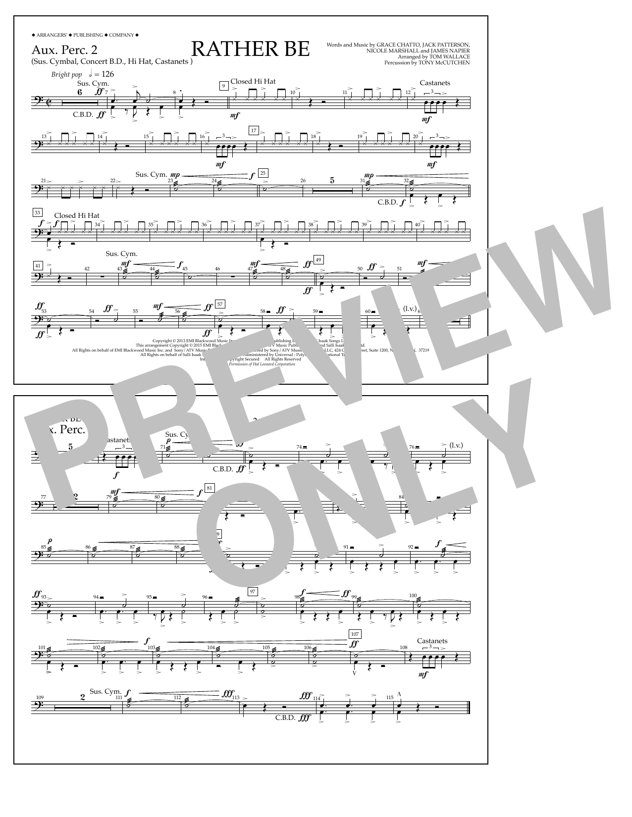 Download Tom Wallace Rather Be - Aux. Perc. 2 Sheet Music and learn how to play Marching Band PDF digital score in minutes