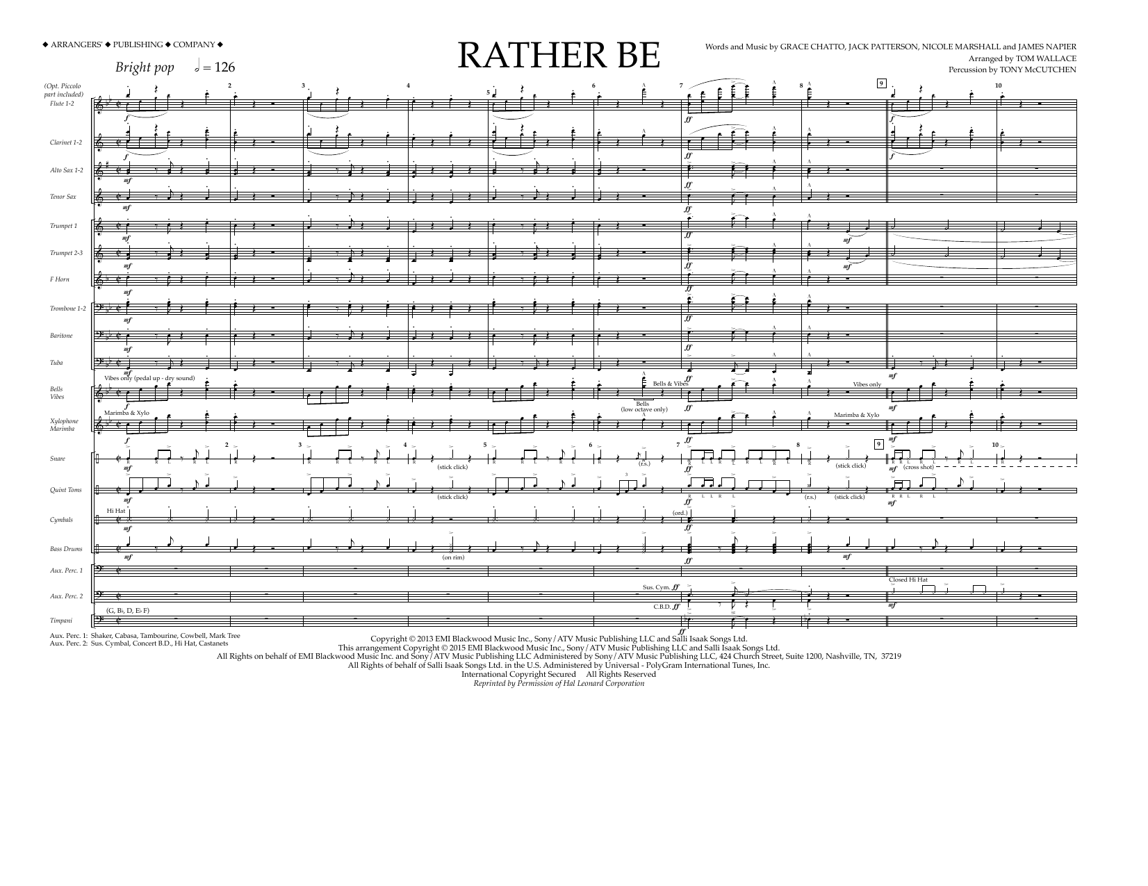 Download Tom Wallace Rather Be - Full Score Sheet Music and learn how to play Marching Band PDF digital score in minutes