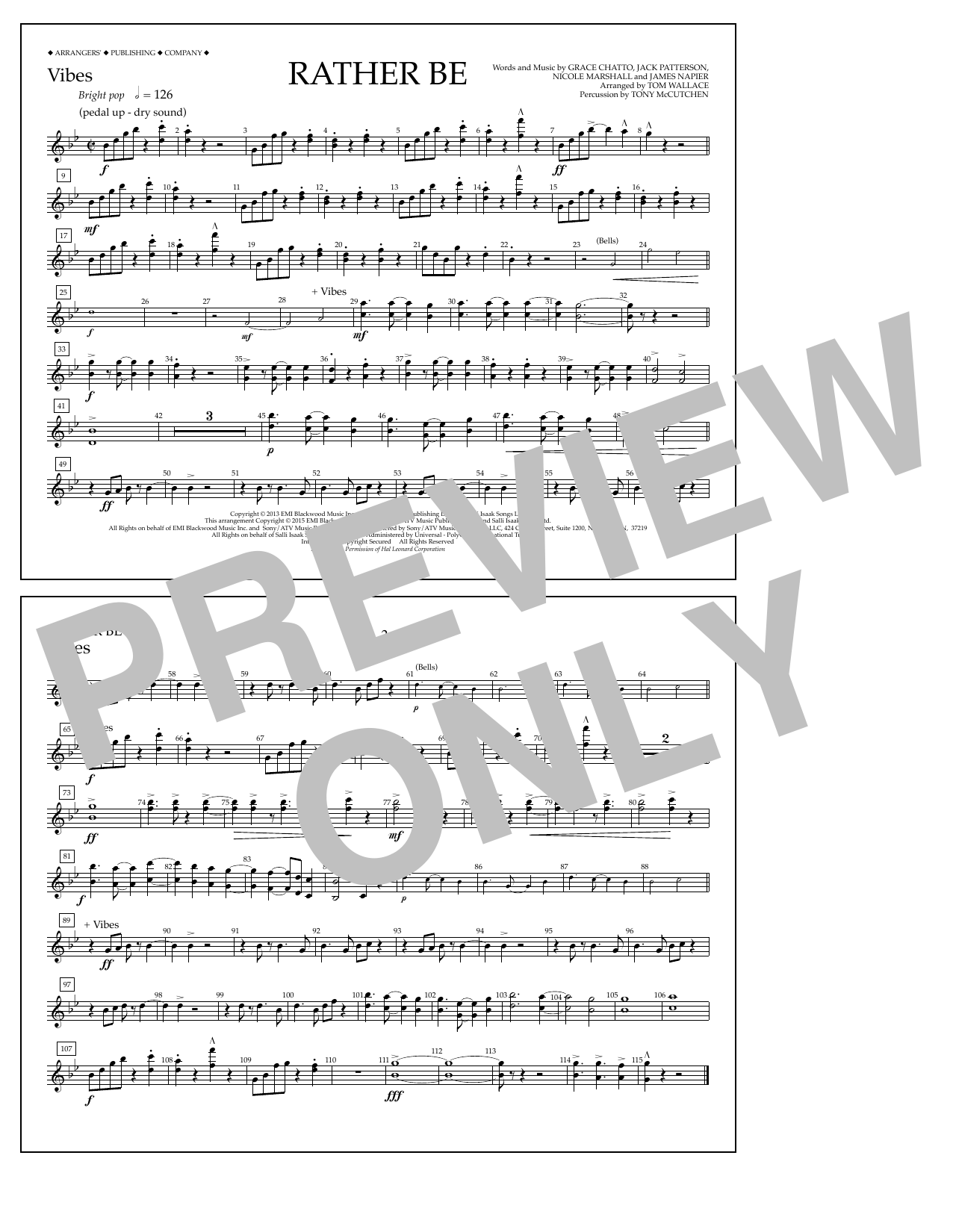 Download Tom Wallace Rather Be - Vibes Sheet Music and learn how to play Marching Band PDF digital score in minutes