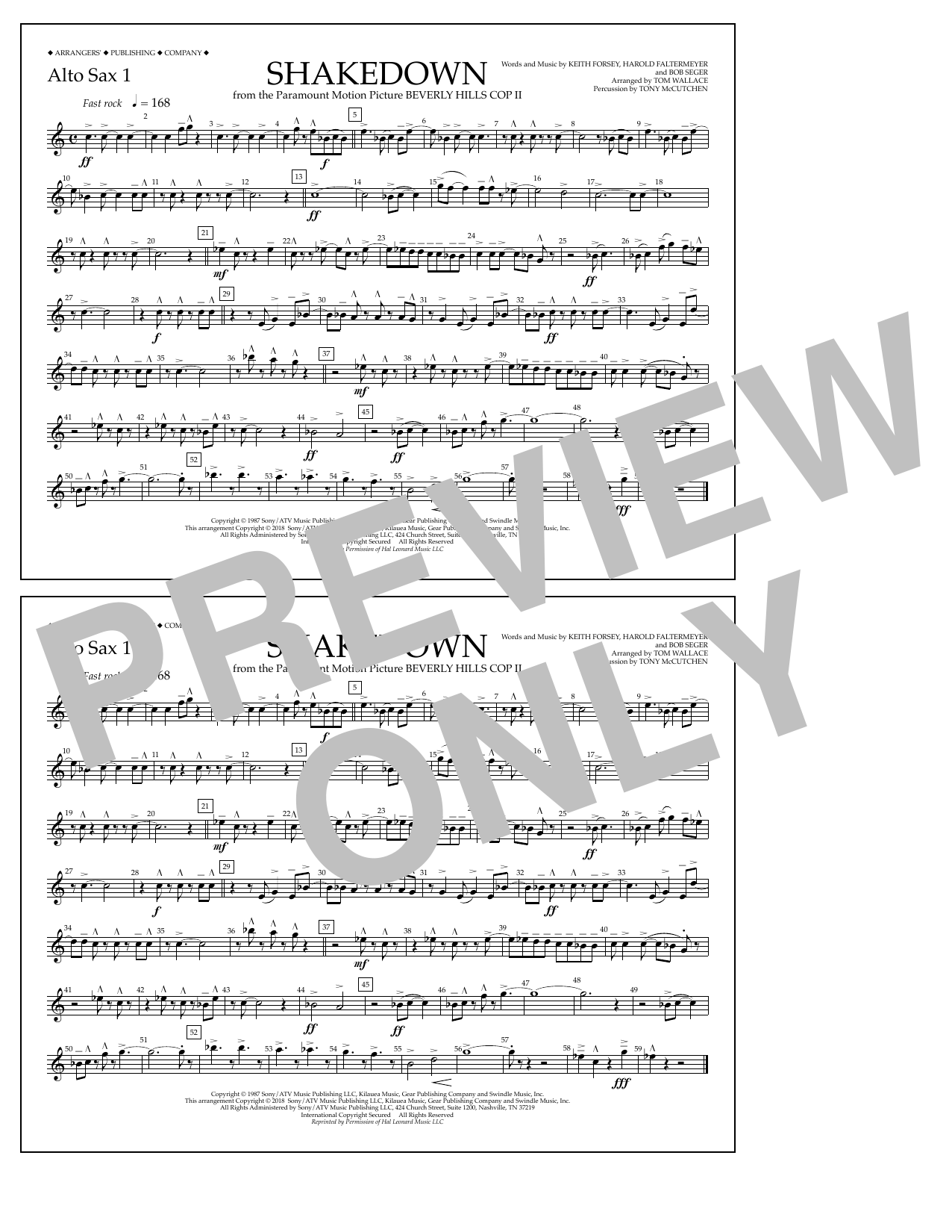 Download Tom Wallace Shakedown - Alto Sax 1 Sheet Music and learn how to play Marching Band PDF digital score in minutes