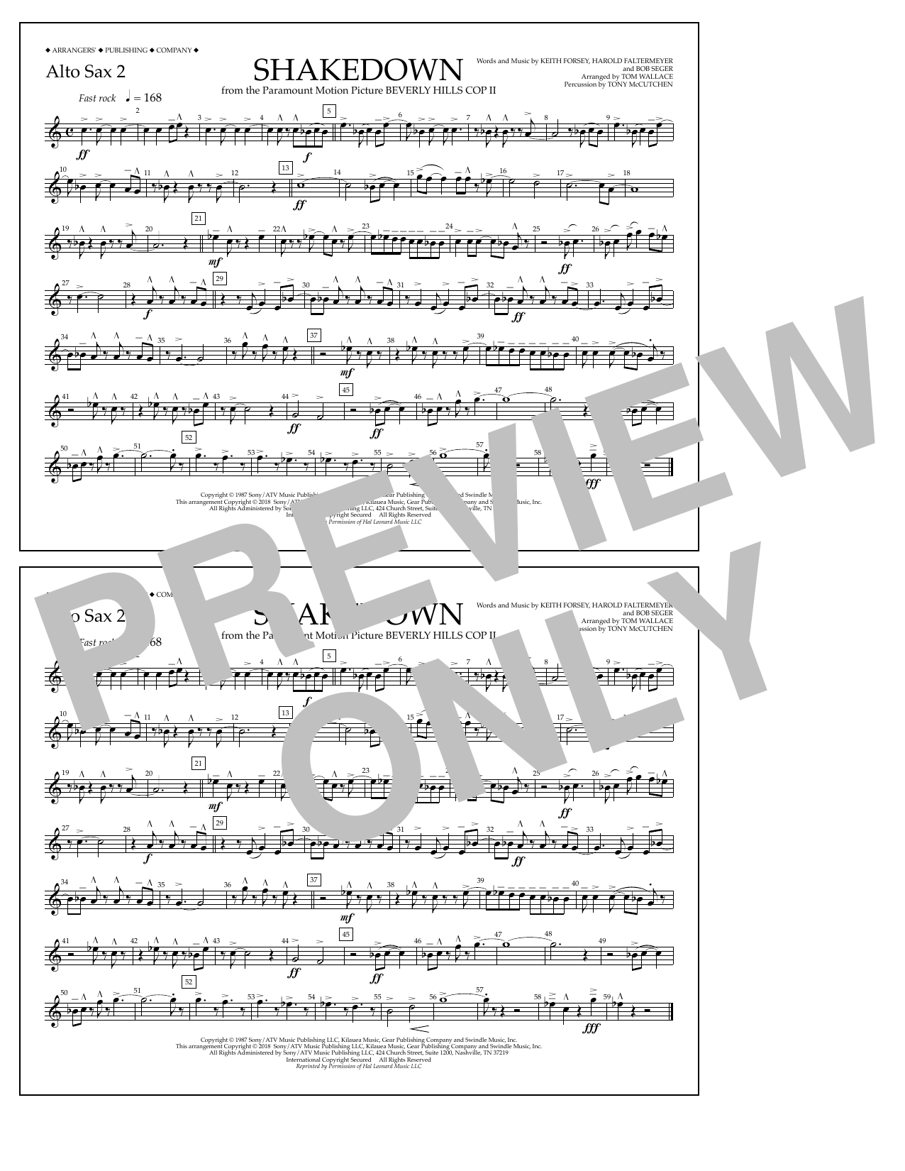 Download Tom Wallace Shakedown - Alto Sax 2 Sheet Music and learn how to play Marching Band PDF digital score in minutes