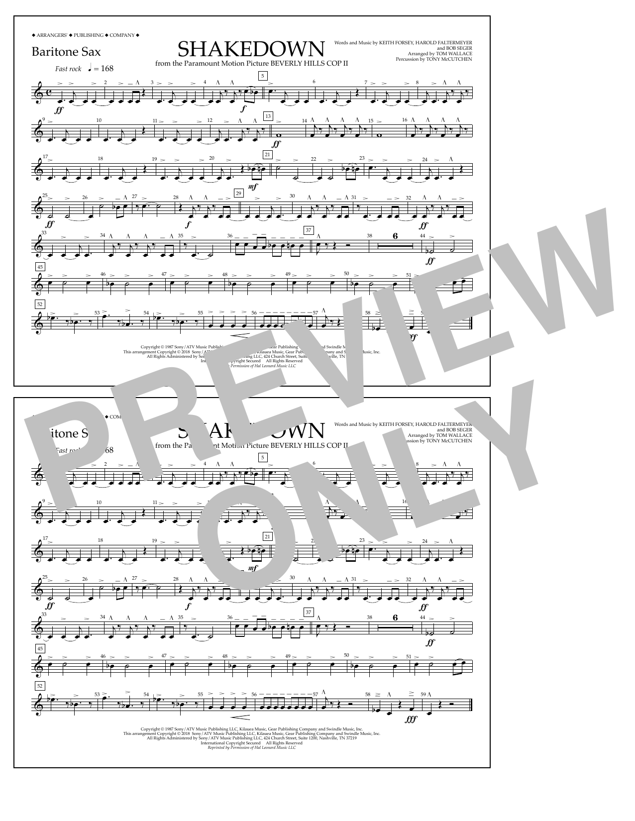 Download Tom Wallace Shakedown - Baritone Sax Sheet Music and learn how to play Marching Band PDF digital score in minutes