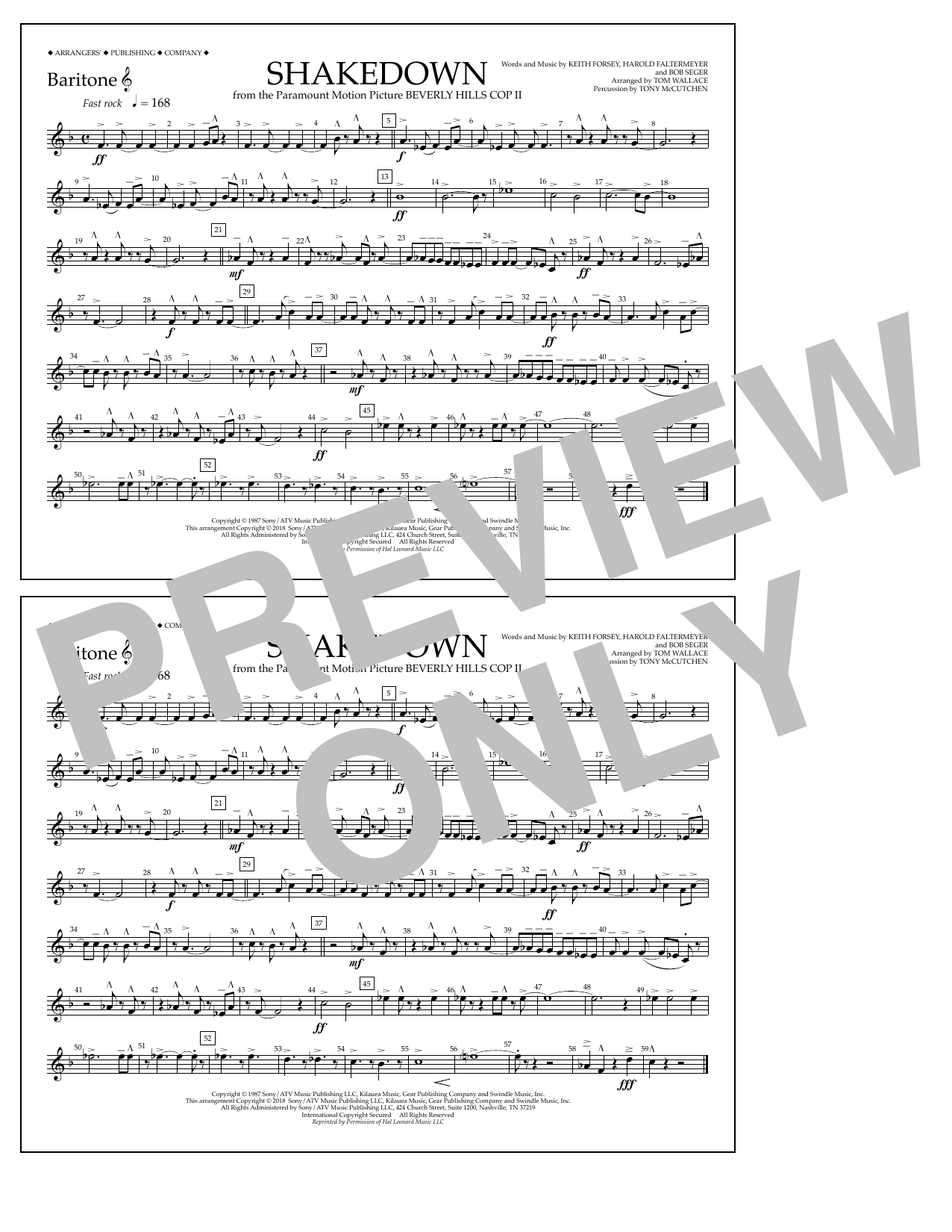 Download Tom Wallace Shakedown - Baritone T.C. Sheet Music and learn how to play Marching Band PDF digital score in minutes