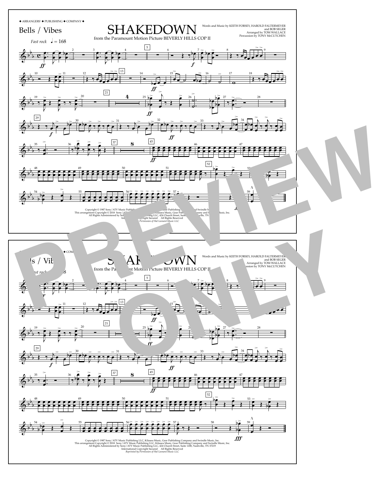 Download Tom Wallace Shakedown - Bells/Vibes Sheet Music and learn how to play Marching Band PDF digital score in minutes