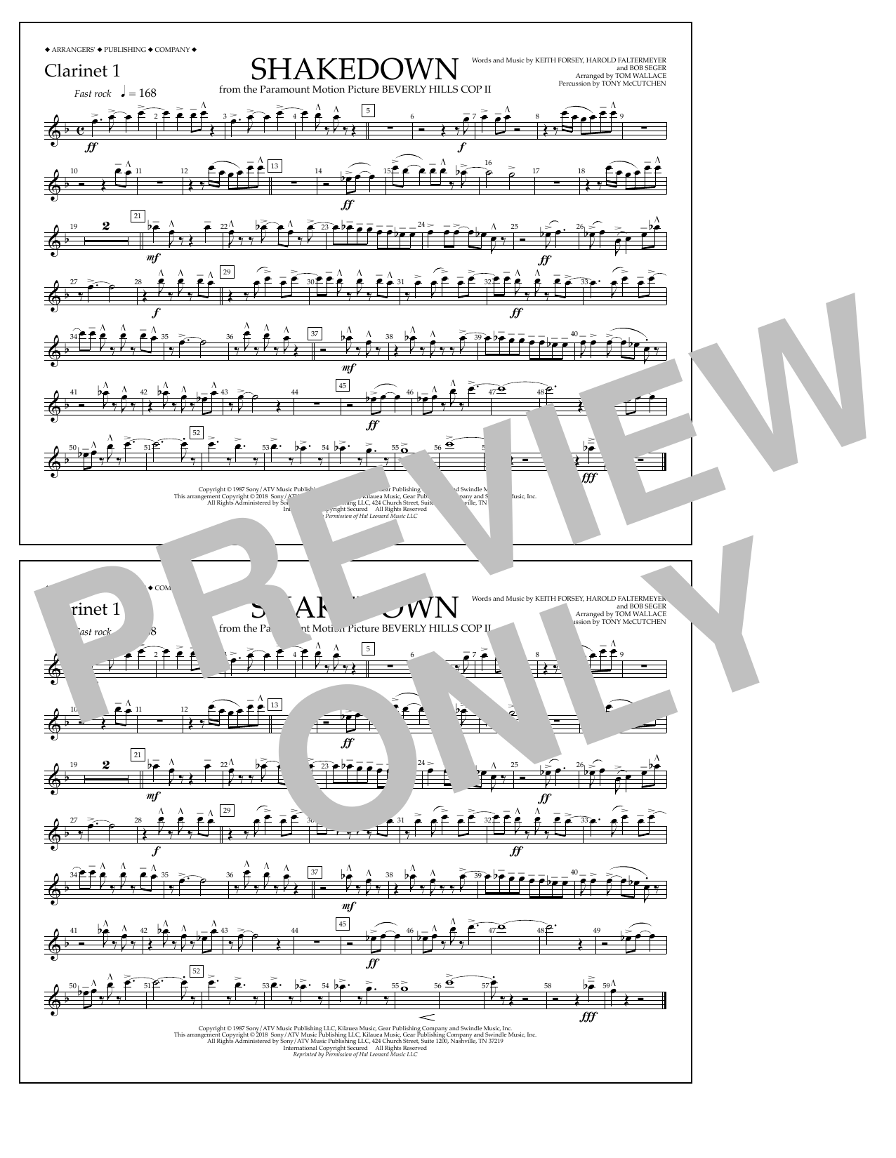 Download Tom Wallace Shakedown - Clarinet 1 Sheet Music and learn how to play Marching Band PDF digital score in minutes