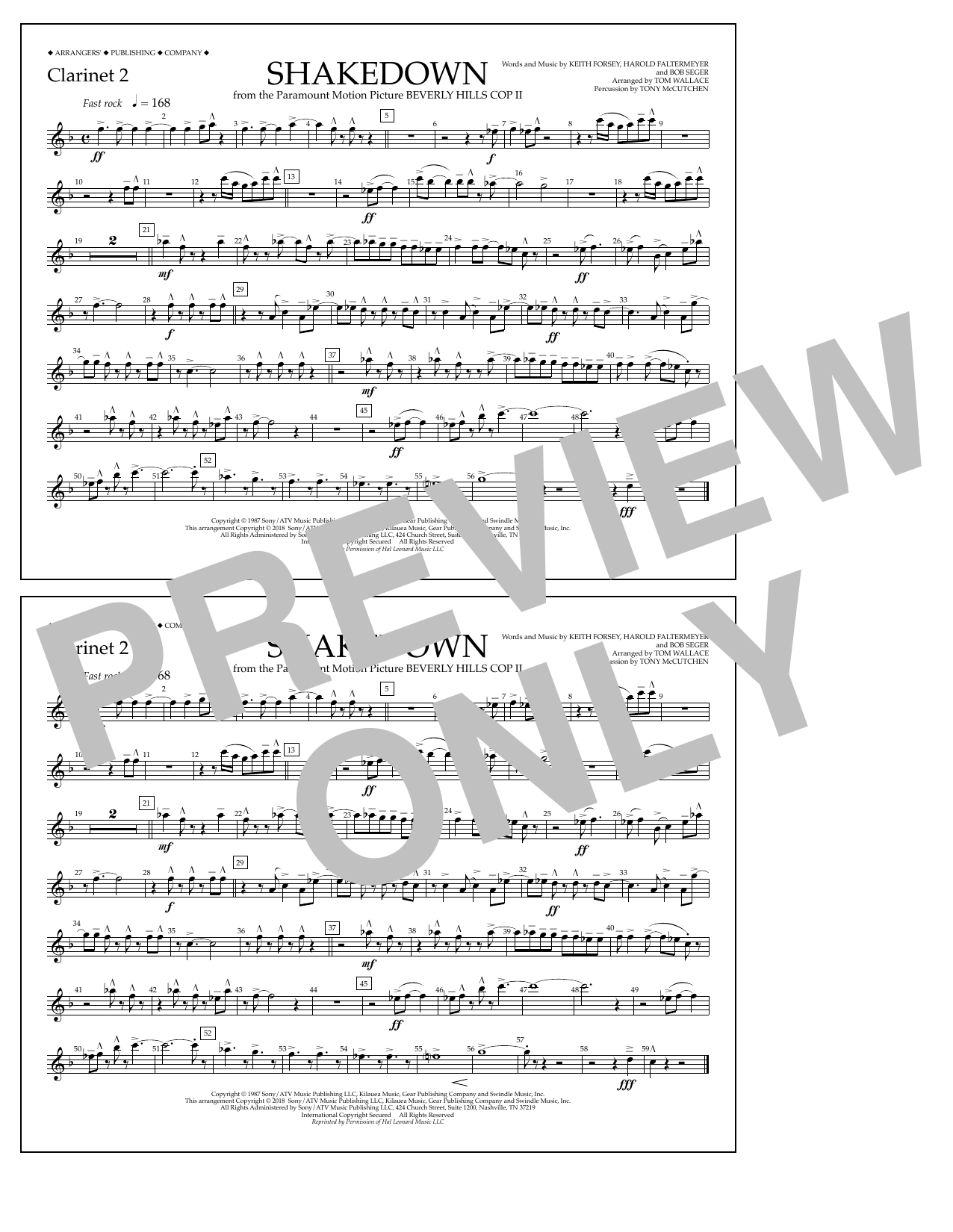 Download Tom Wallace Shakedown - Clarinet 2 Sheet Music and learn how to play Marching Band PDF digital score in minutes