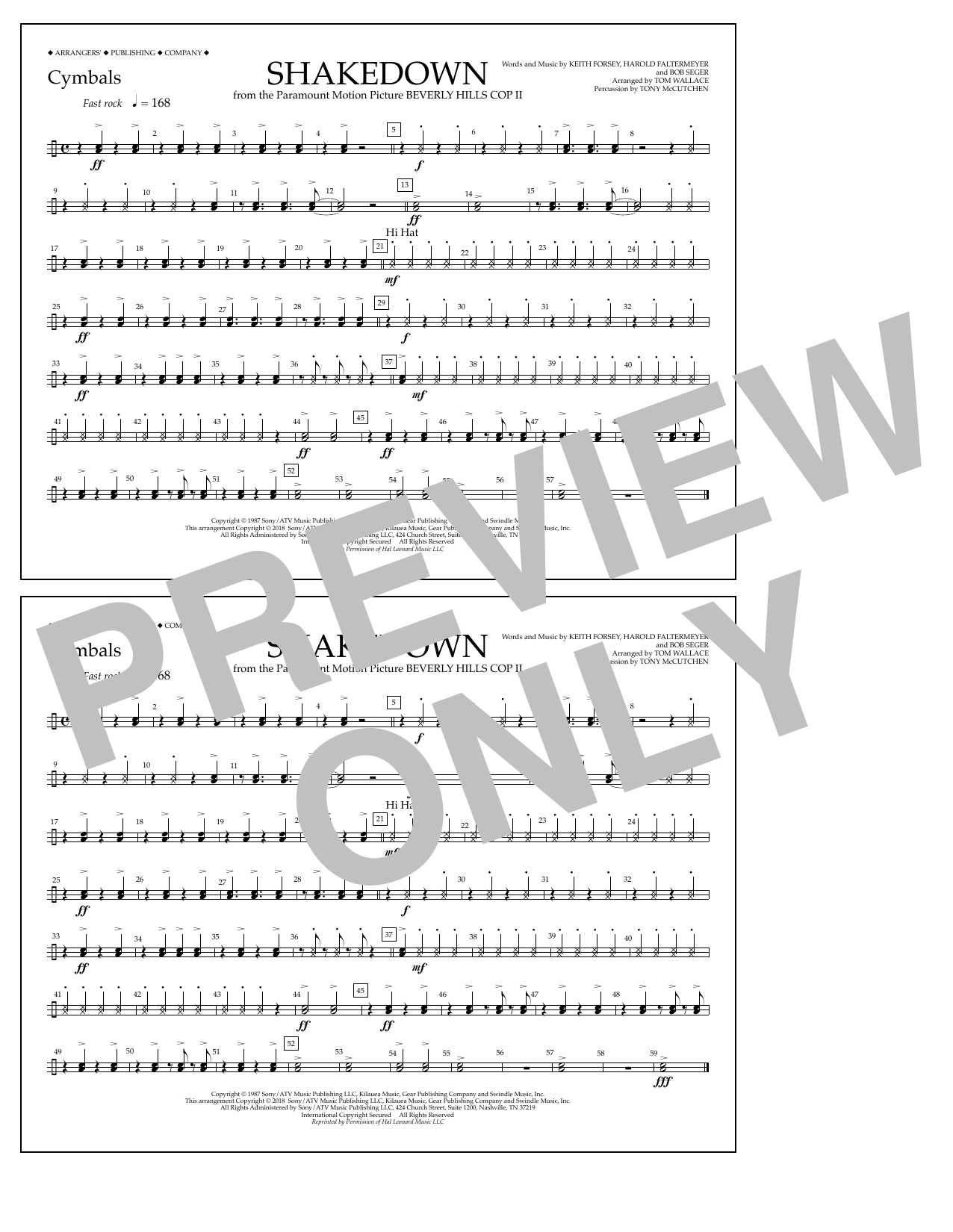 Download Tom Wallace Shakedown - Cymbals Sheet Music and learn how to play Marching Band PDF digital score in minutes