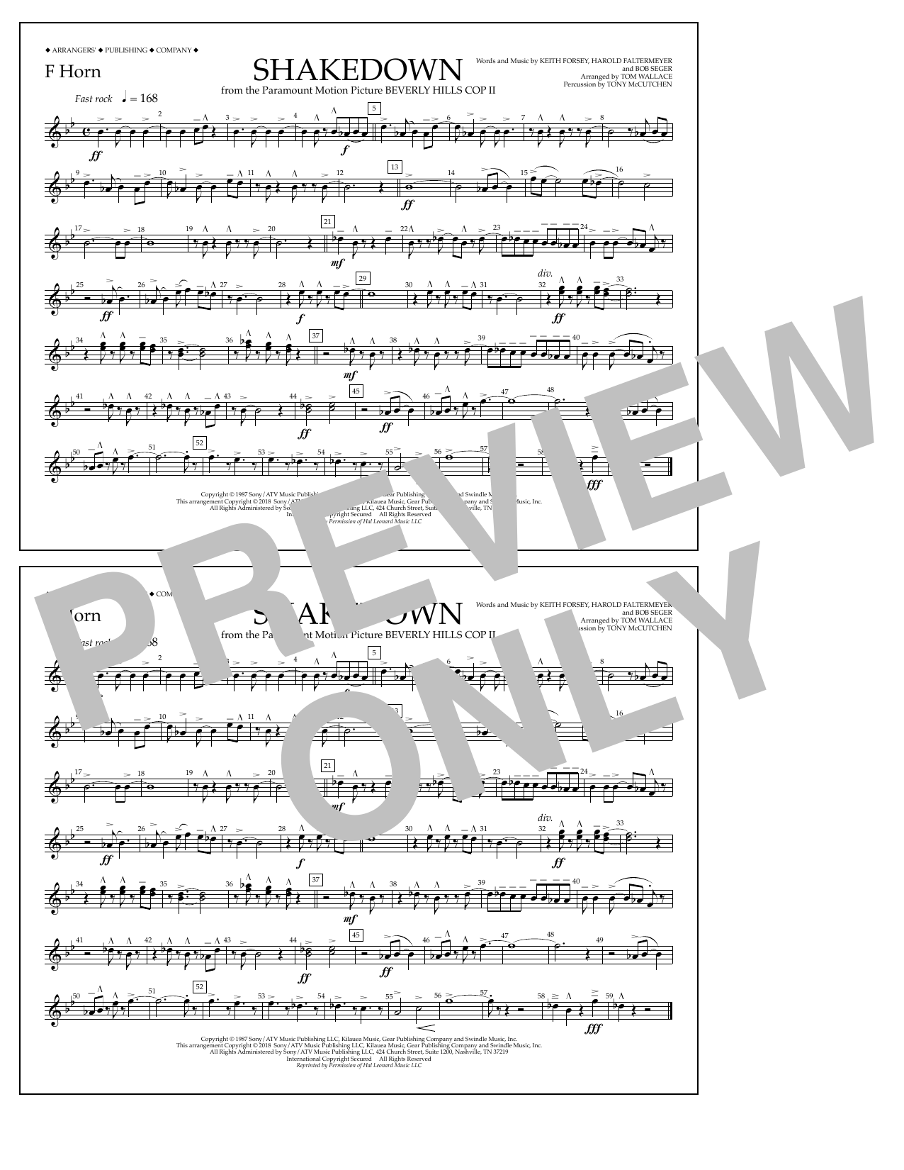 Download Tom Wallace Shakedown - F Horn Sheet Music and learn how to play Marching Band PDF digital score in minutes