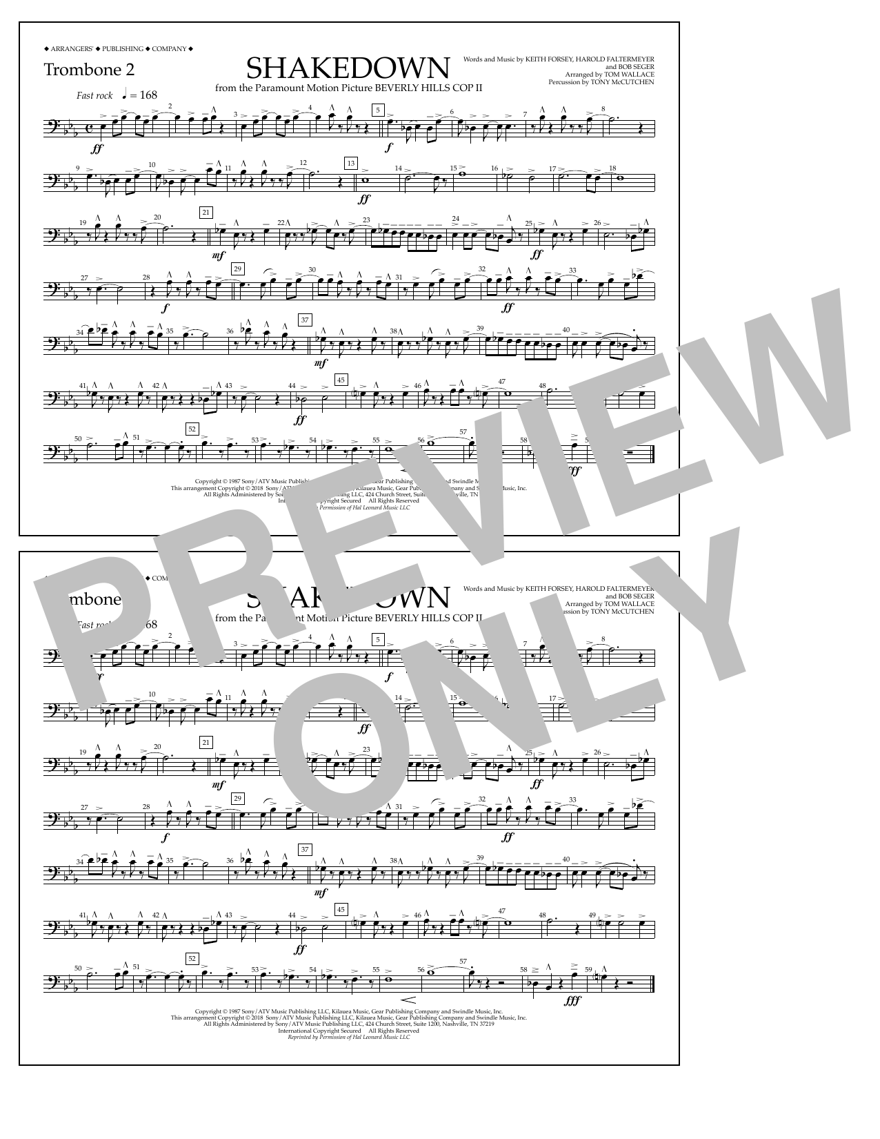 Download Tom Wallace Shakedown - Trombone 2 Sheet Music and learn how to play Marching Band PDF digital score in minutes