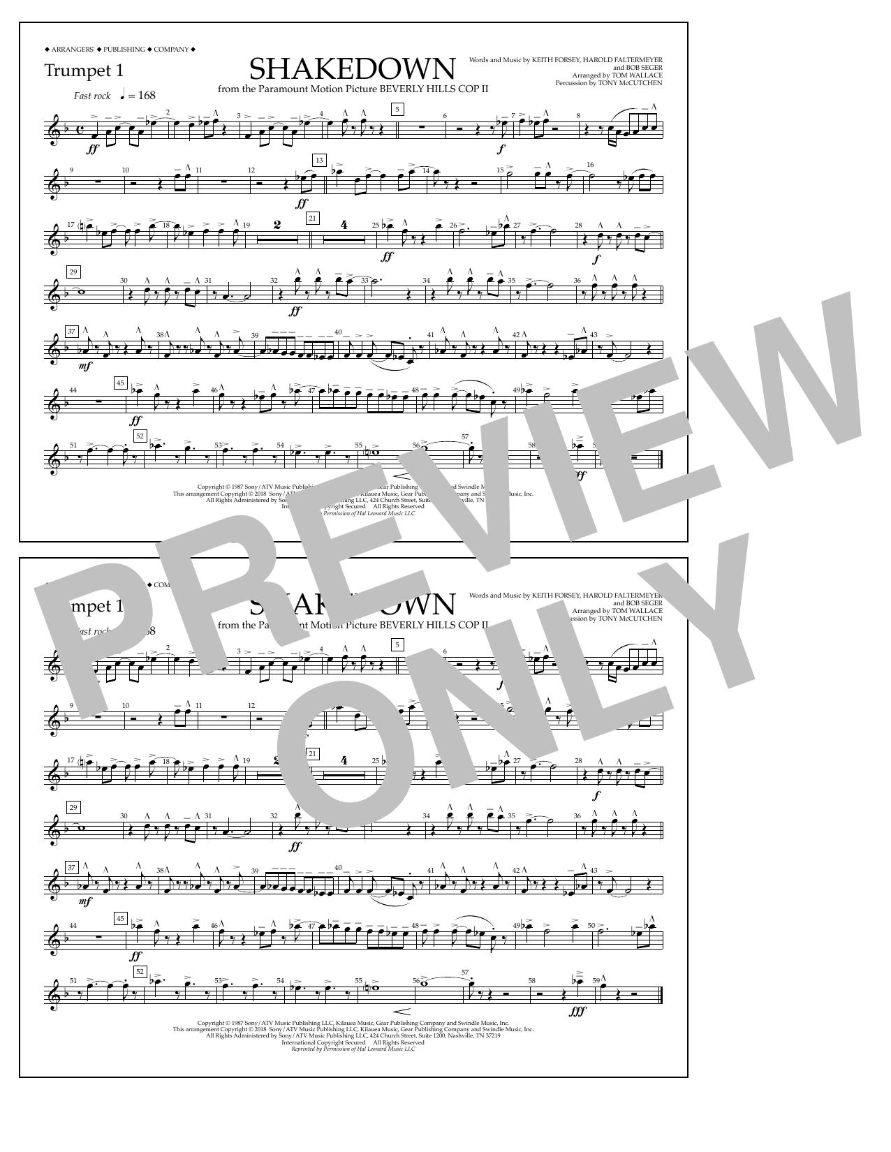 Download Tom Wallace Shakedown - Trumpet 1 Sheet Music and learn how to play Marching Band PDF digital score in minutes