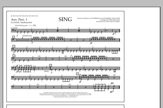 Download Tom Wallace Sing - Aux. Perc. 1 Sheet Music and learn how to play Marching Band PDF digital score in minutes