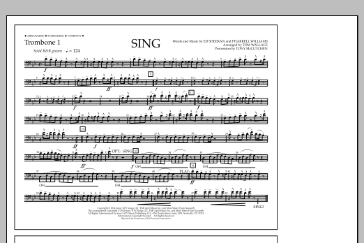 Download Tom Wallace Sing - Trombone 1 Sheet Music and learn how to play Marching Band PDF digital score in minutes
