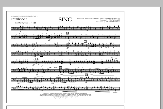 Download Tom Wallace Sing - Trombone 2 Sheet Music and learn how to play Marching Band PDF digital score in minutes
