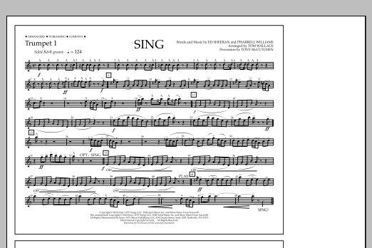 Download Tom Wallace Sing - Trumpet 1 Sheet Music and learn how to play Marching Band PDF digital score in minutes