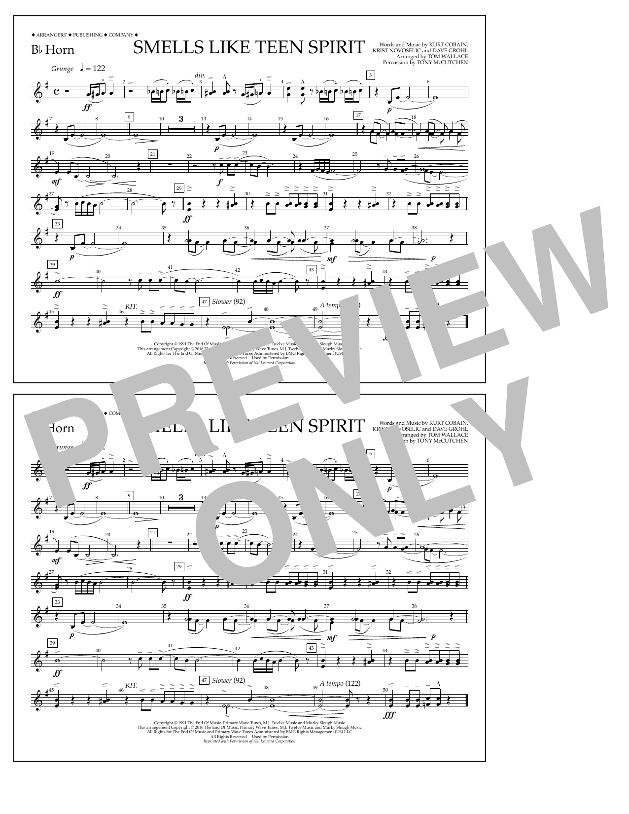 Download Tom Wallace Smells Like Teen Spirit - Bb Horn Sheet Music and learn how to play Marching Band PDF digital score in minutes