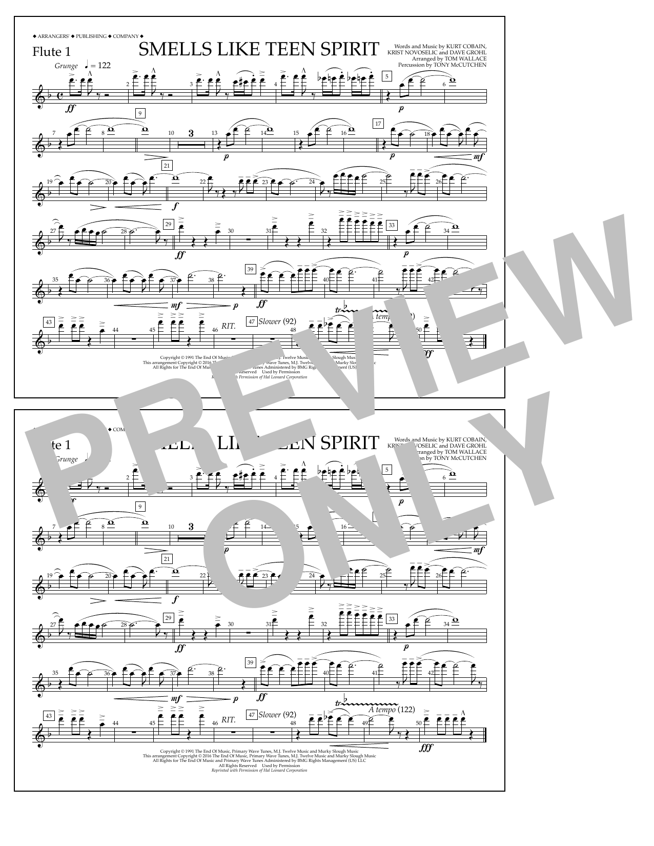Download Tom Wallace Smells Like Teen Spirit - Flute 1 Sheet Music and learn how to play Marching Band PDF digital score in minutes