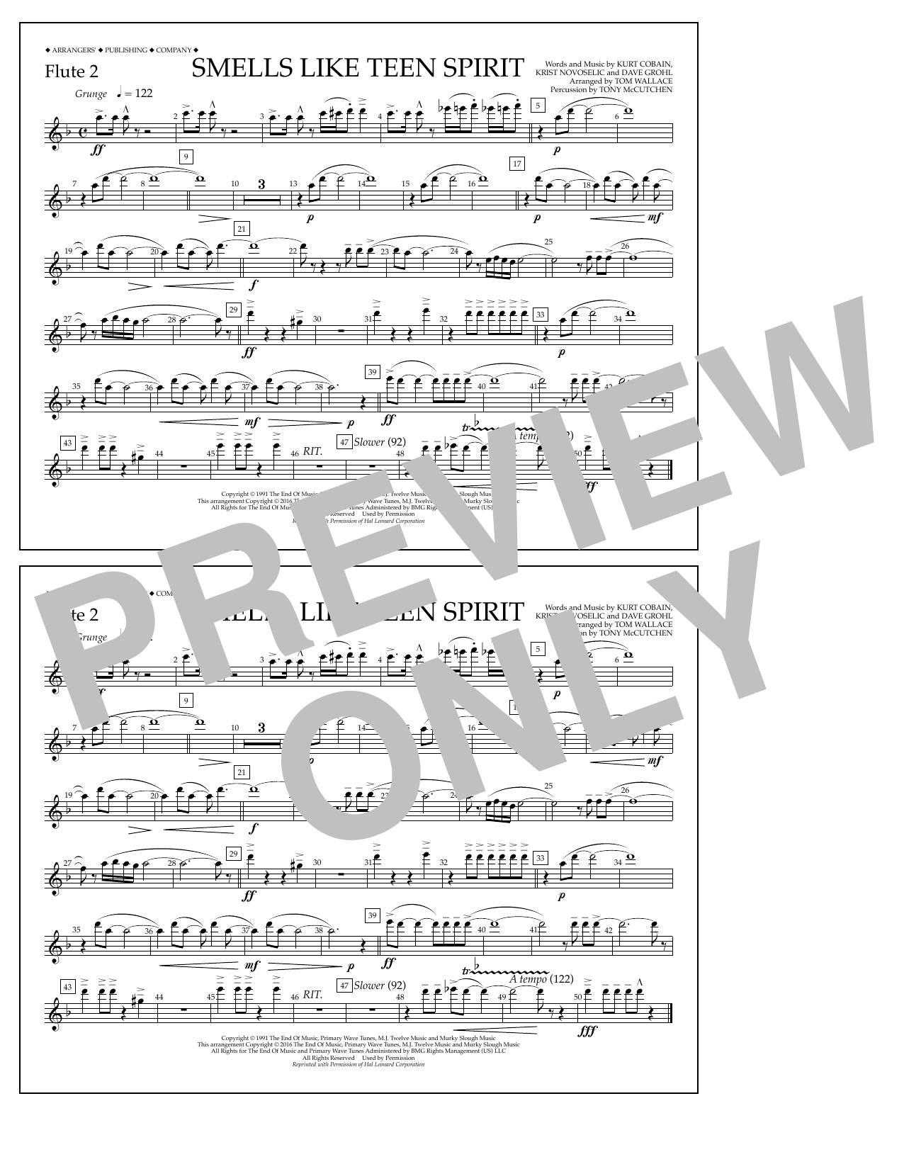 Download Tom Wallace Smells Like Teen Spirit - Flute 2 Sheet Music and learn how to play Marching Band PDF digital score in minutes