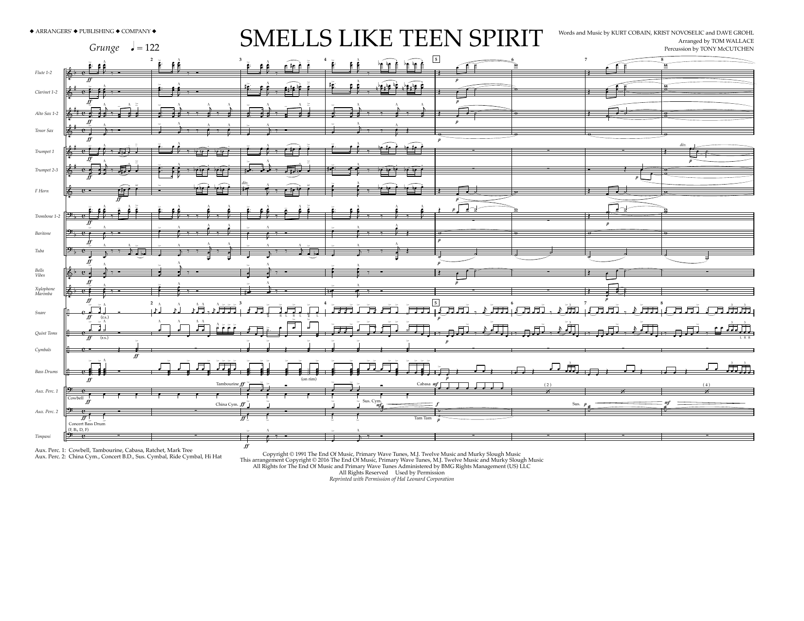 Download Tom Wallace Smells Like Teen Spirit - Full Score Sheet Music and learn how to play Marching Band PDF digital score in minutes