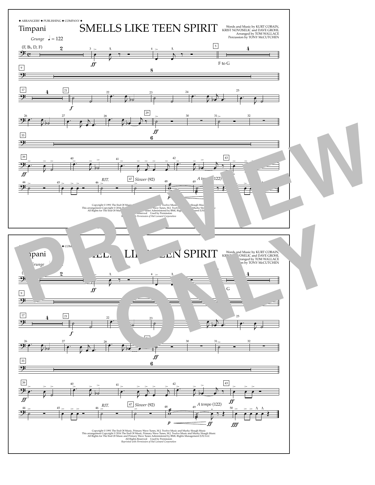 Download Tom Wallace Smells Like Teen Spirit - Timpani Sheet Music and learn how to play Marching Band PDF digital score in minutes