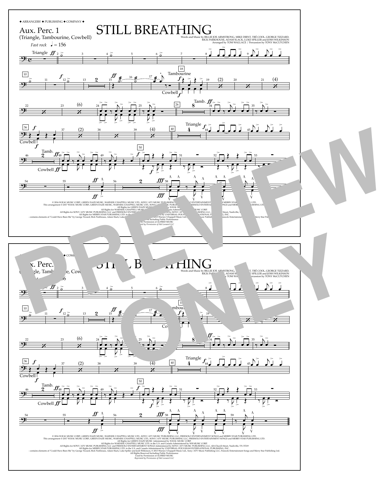 Download Tom Wallace Still Breathing - Aux. Perc. 1 Sheet Music and learn how to play Marching Band PDF digital score in minutes
