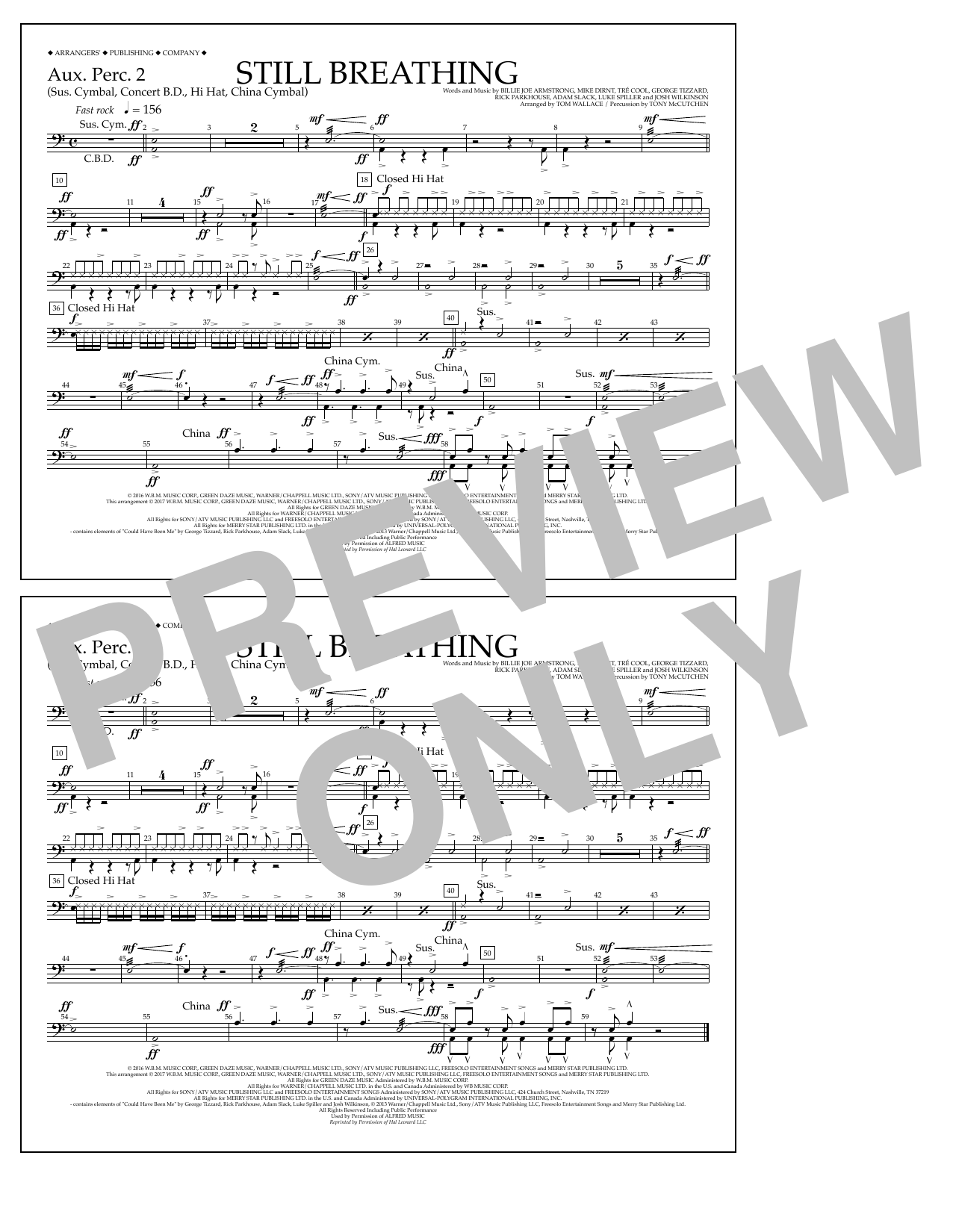 Download Tom Wallace Still Breathing - Aux. Perc. 2 Sheet Music and learn how to play Marching Band PDF digital score in minutes