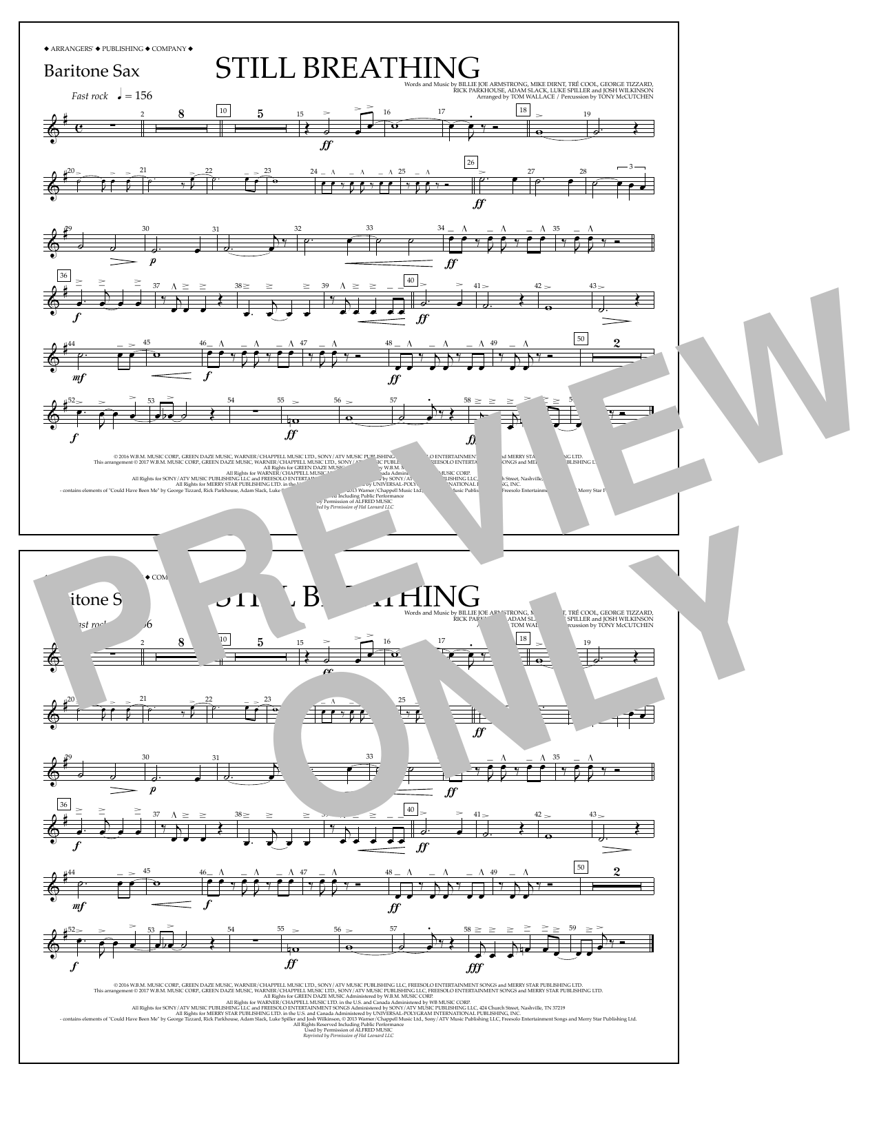 Download Tom Wallace Still Breathing - Baritone Sax Sheet Music and learn how to play Marching Band PDF digital score in minutes