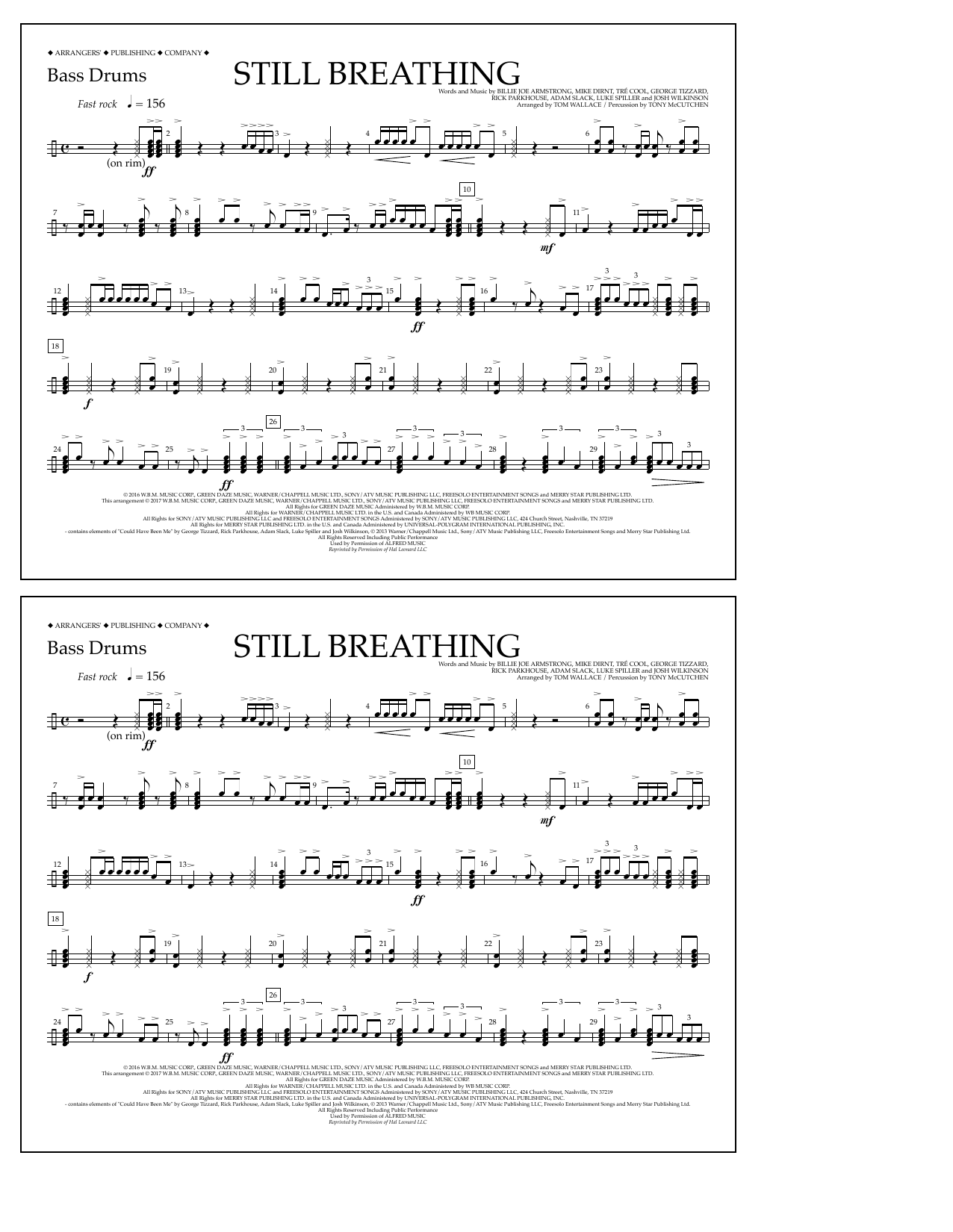 Download Tom Wallace Still Breathing - Bass Drums Sheet Music and learn how to play Marching Band PDF digital score in minutes
