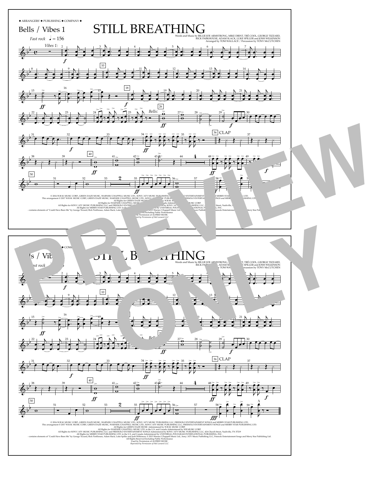 Download Tom Wallace Still Breathing - Bells/Vibes 1 Sheet Music and learn how to play Marching Band PDF digital score in minutes